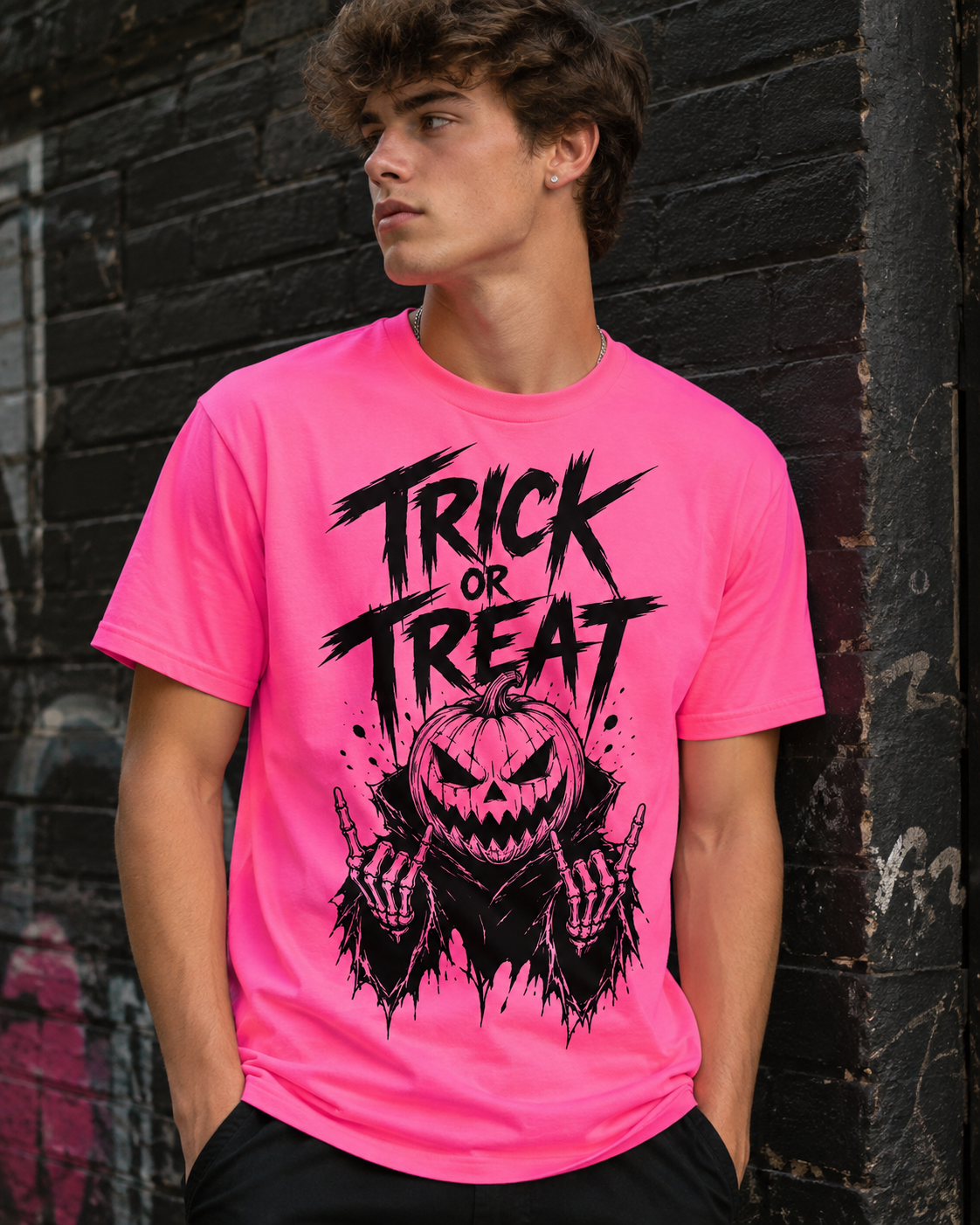 Trick or Treat Pumpkin Punk Halloween T-Shirt (Unisex)