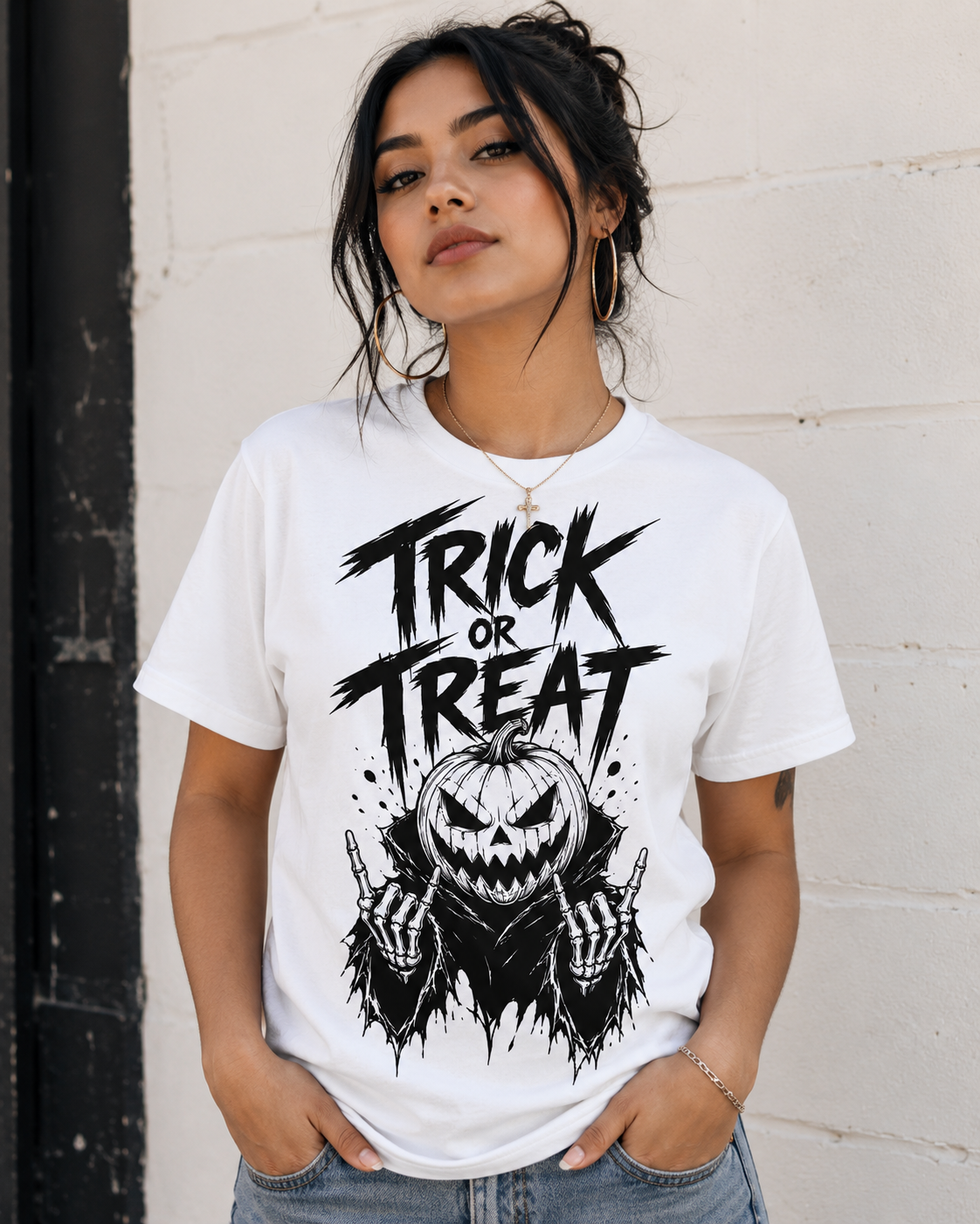 Trick or Treat Pumpkin Punk Halloween T-Shirt (Unisex)