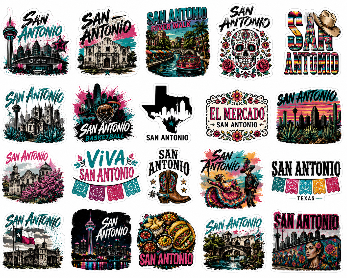 San Antonio Sticker Collection – Sold by the Sheet